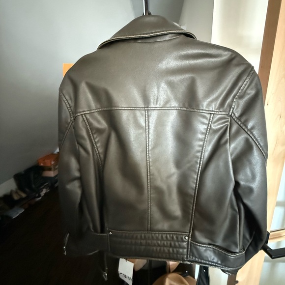 Zara Distressed Brown Faux Leather Jacket - Picture 3 of 6
